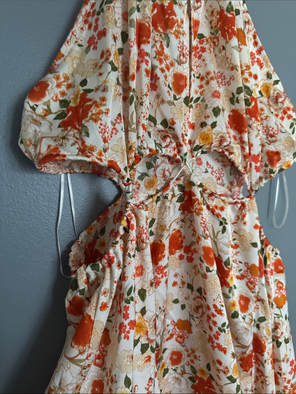 HYFVE Floral Halter Maxi Dress in Ivory and Orange - Picture 4 of 8